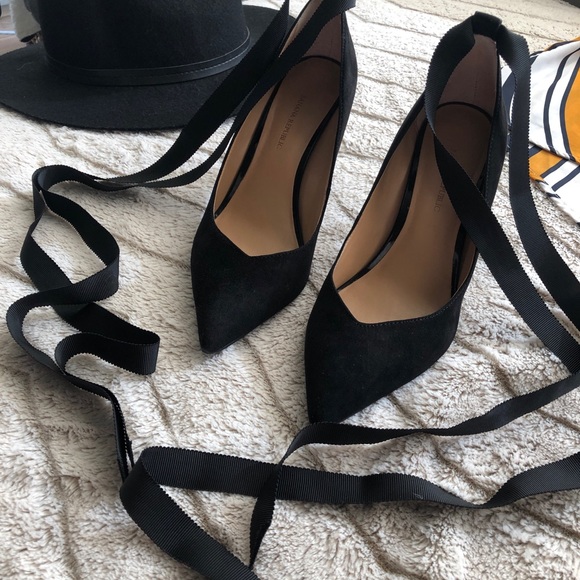 black heels with ribbon ankle tie
